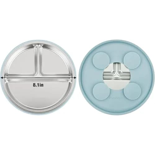 PandaEar 6-in-1 Stainless Steel Baby Feeding Set with Sippy Cup, Bib, Spoon & Fork | Blue, 6 Pieces thumbnail 6