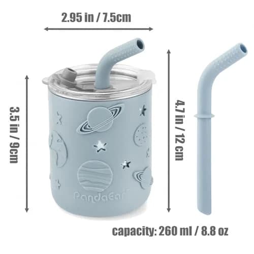 PandaEar 6-in-1 Stainless Steel Baby Feeding Set with Sippy Cup, Bib, Spoon & Fork | Blue, 6 Pieces thumbnail 7