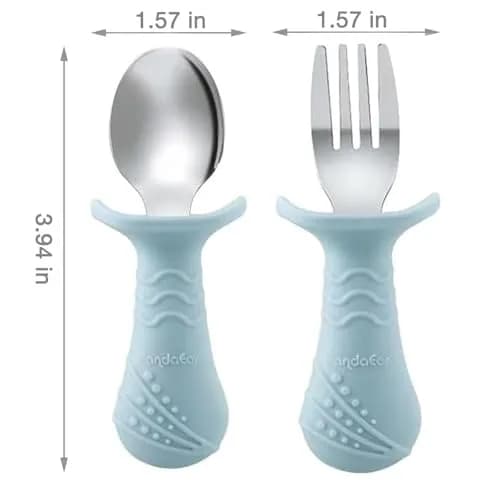 PandaEar 6-in-1 Stainless Steel Baby Feeding Set with Sippy Cup, Bib, Spoon & Fork | Blue, 6 Pieces thumbnail 8