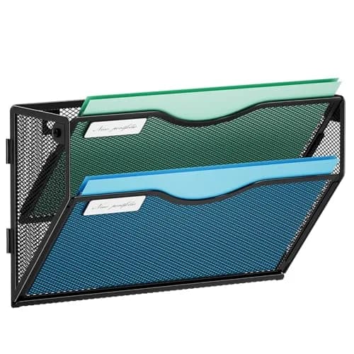 Marbrasse 2-Tier Mesh Wall File Holder with Label Slot | Black, 33cm (13in) Height thumbnail 1