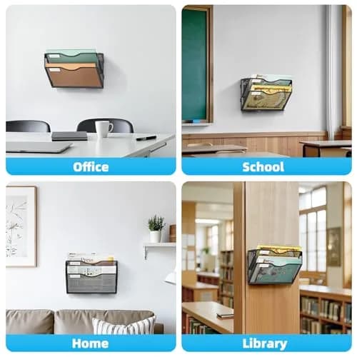 Marbrasse 2-Tier Mesh Wall File Holder with Label Slot | Black, 33cm (13in) Height thumbnail 7
