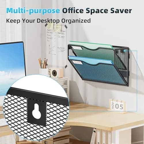 Marbrasse 2-Tier Mesh Wall File Holder with Label Slot | Black, 33cm (13in) Height thumbnail 2
