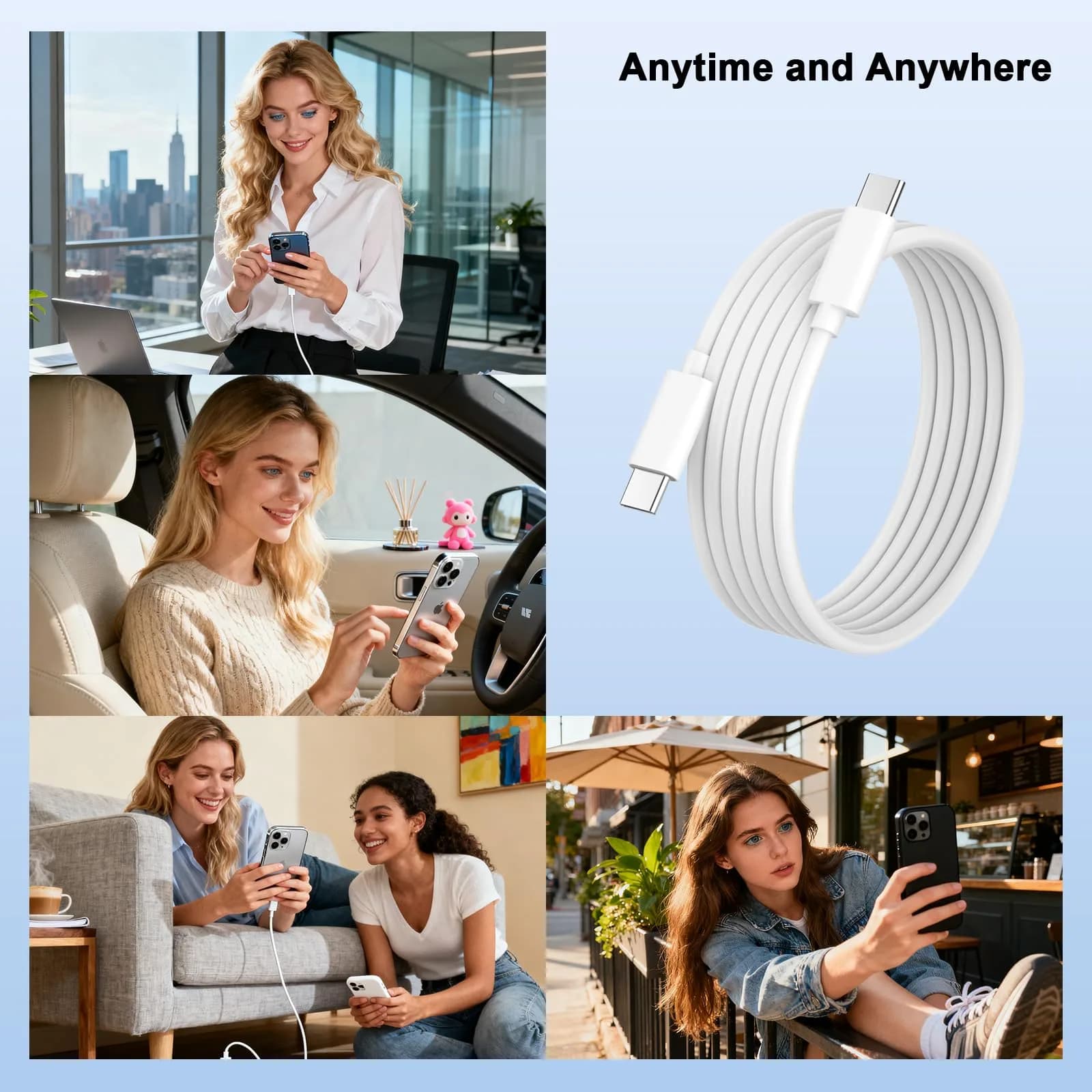 DESOFICON USB C to USB C Charging Cable 2 Pack 10ft (3.05m) | 60W PD Fast Charging Cord - view 5