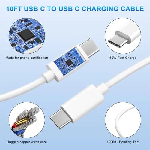 DESOFICON USB C to USB C Charging Cable 2 Pack 10ft (3.05m) | 60W PD Fast Charging Cord thumbnail 3