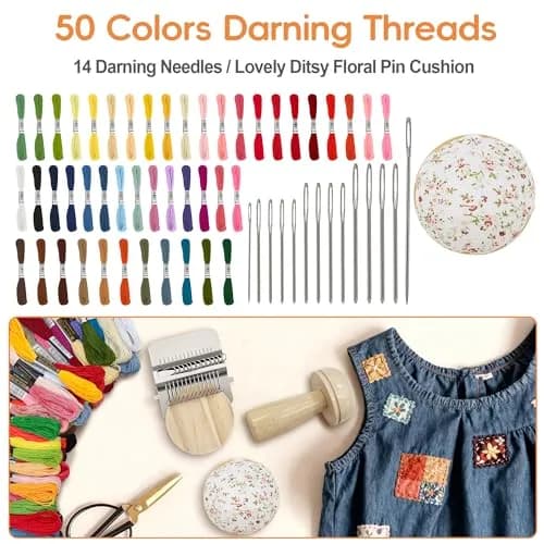 Yiranok Mini Darning Loom Kit with 14 Hooks & 50 Colors | All-in-One Weaving Repair Tool thumbnail 4