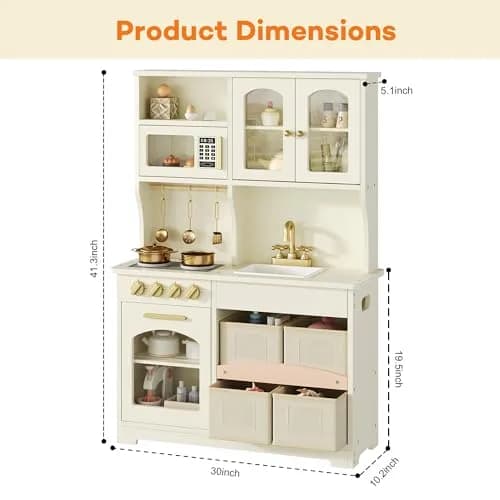 knoworld Wooden Play Kitchen for Kids – Smart Storage with Cabinets & Bins, Modern Toddler Kitchen Playset with Stove, Sink & Accessories, Gift for Ages 3+, White | Realistic, Durable, Safe thumbnail 6