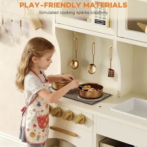 knoworld Wooden Play Kitchen for Kids – Smart Storage with Cabinets & Bins, Modern Toddler Kitchen Playset with Stove, Sink & Accessories, Gift for Ages 3+, White | Realistic, Durable, Safe thumbnail 7