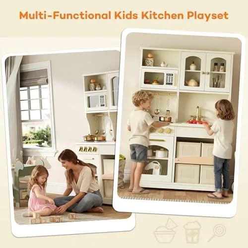 knoworld Wooden Play Kitchen for Kids – Smart Storage with Cabinets & Bins, Modern Toddler Kitchen Playset with Stove, Sink & Accessories, Gift for Ages 3+, White | Realistic, Durable, Safe thumbnail 10