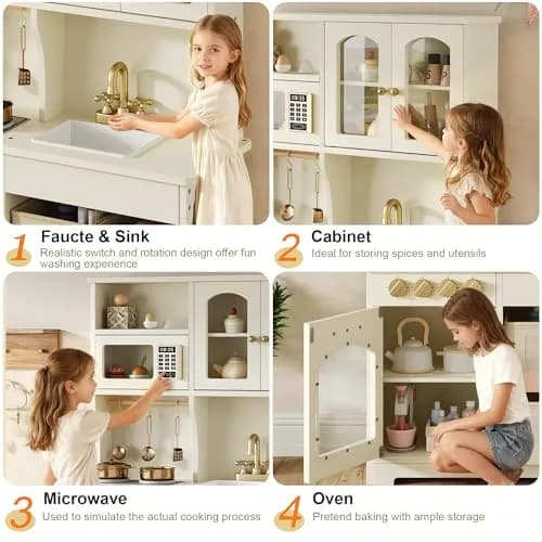 knoworld Wooden Play Kitchen for Kids – Smart Storage with Cabinets & Bins, Modern Toddler Kitchen Playset with Stove, Sink & Accessories, Gift for Ages 3+, White | Realistic, Durable, Safe thumbnail 3