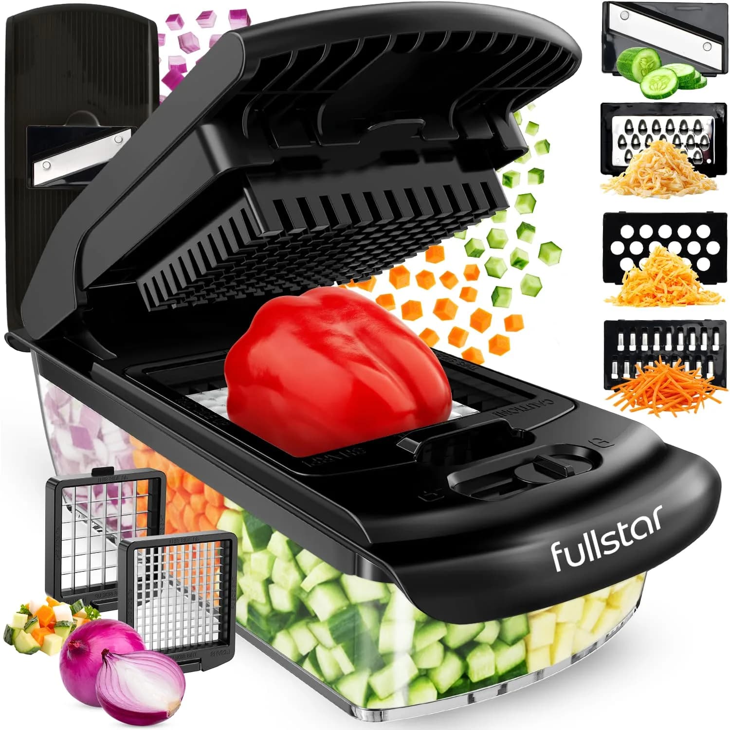 Fullstar Pro Original Vegetable Chopper & Mandoline Slicer 6-in-1 Black | Fast Prep, Uniform Cuts - main product image