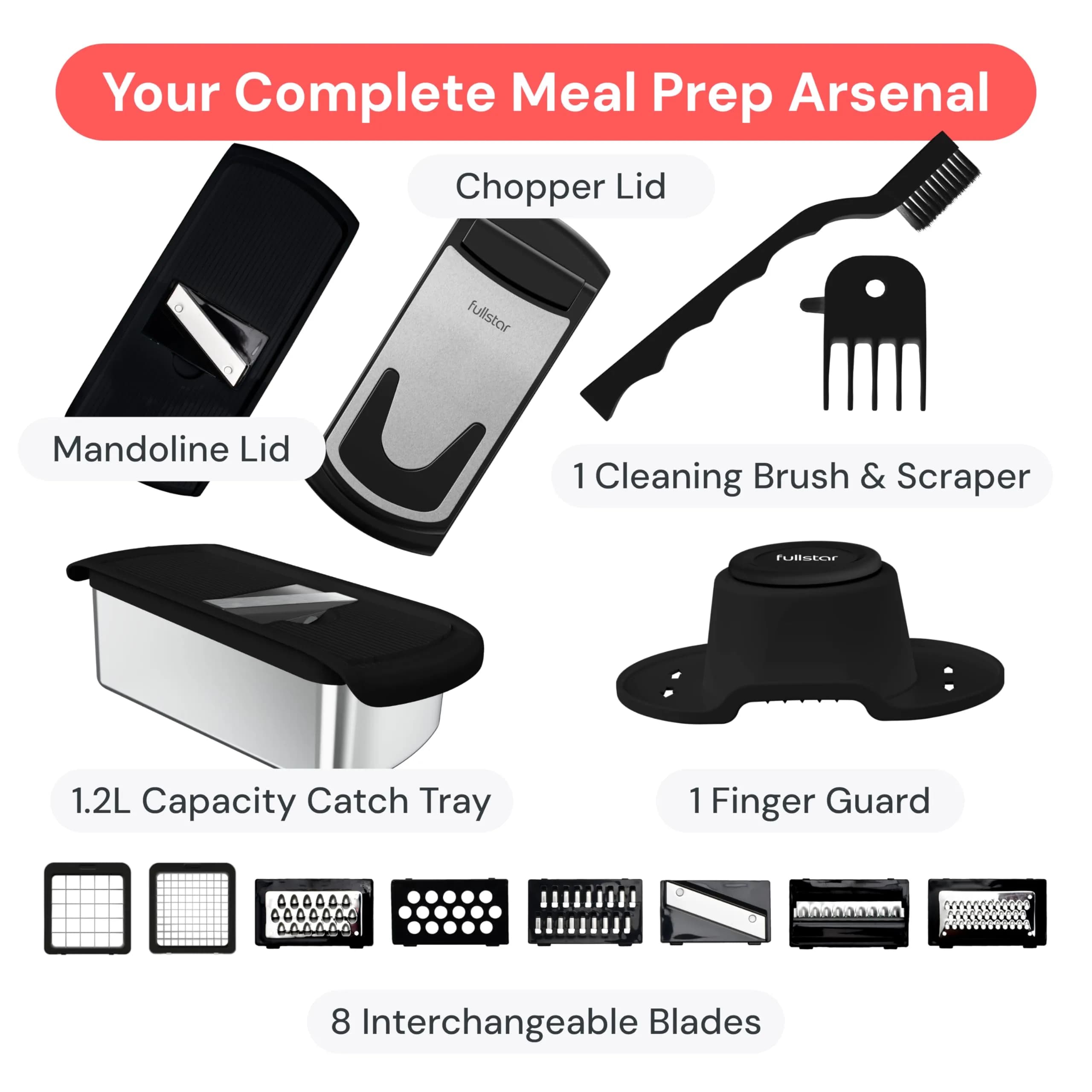 fullstar Pro Original Vegetable Chopper & Mandoline Slicer Kitchen Gadget with Container, 8 Stainless Steel Blades | Fast Prep for Indian Kitchens - view 9
