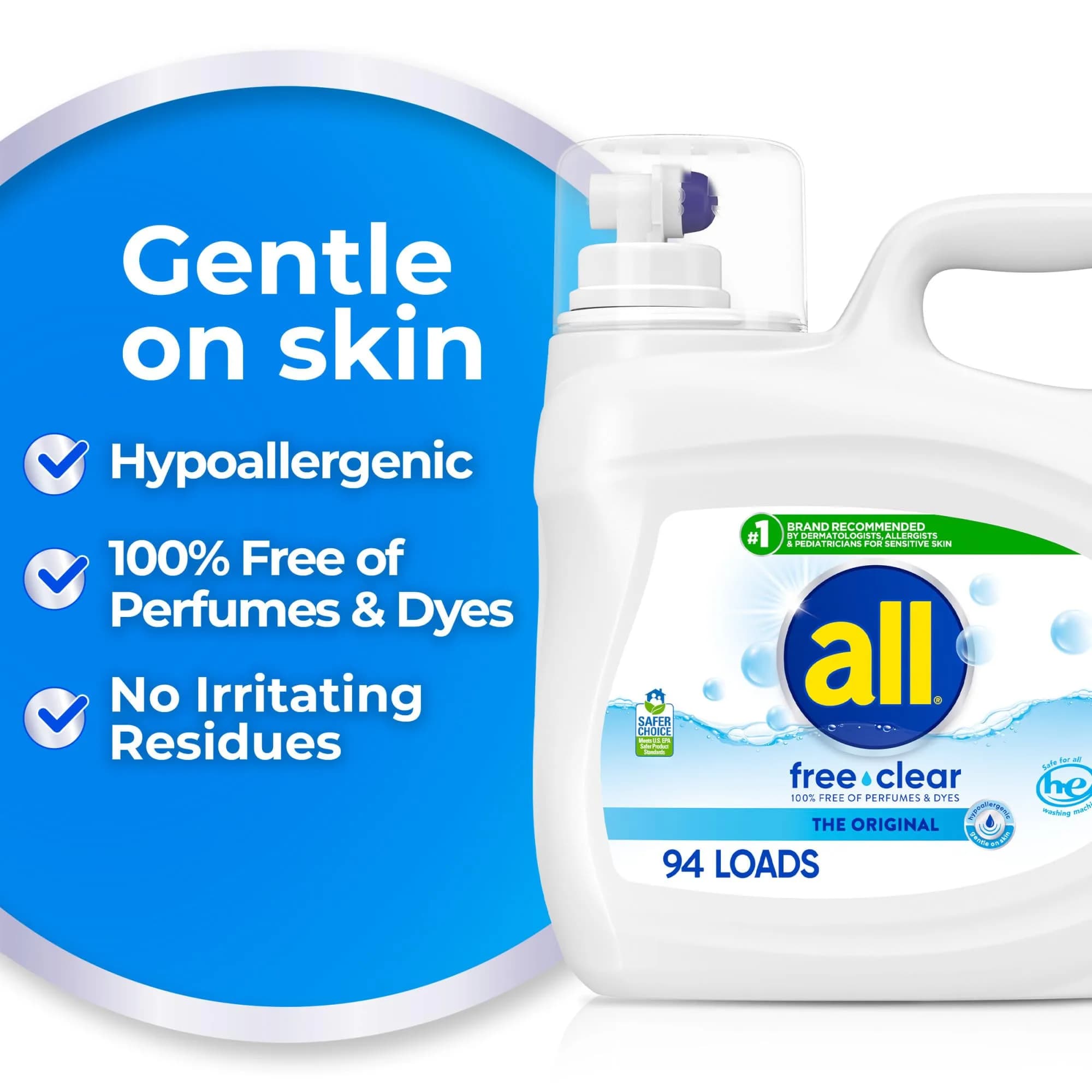 all Liquid Laundry Detergent Free Clear, Unscented, 3.5 L (118 Fl Oz) | Dermatologist Recommended for Sensitive Skin - view 2