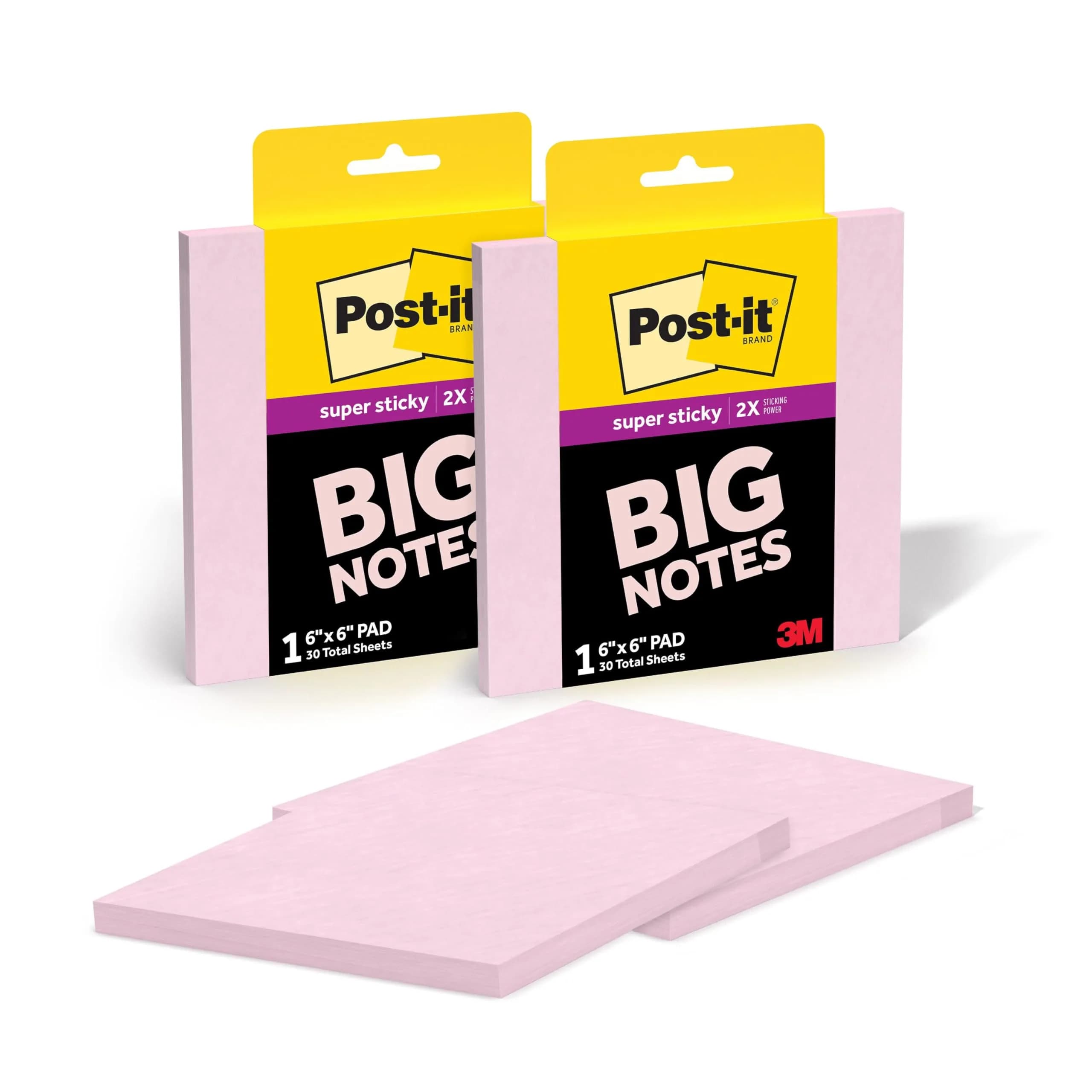 Post-it Super Sticky Big Notes, 6 in. x 6 in., Pink Salt, 2 Pads, 60 Sheets | Extra Large for Vision Boards & Group Projects — Pink Salt
