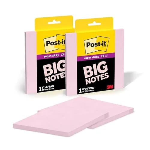 Post-it Super Sticky Big Notes, 6 in. x 6 in., Pink Salt, 2 Pads, 60 Sheets | Extra Large for Vision Boards & Group Projects thumbnail 1