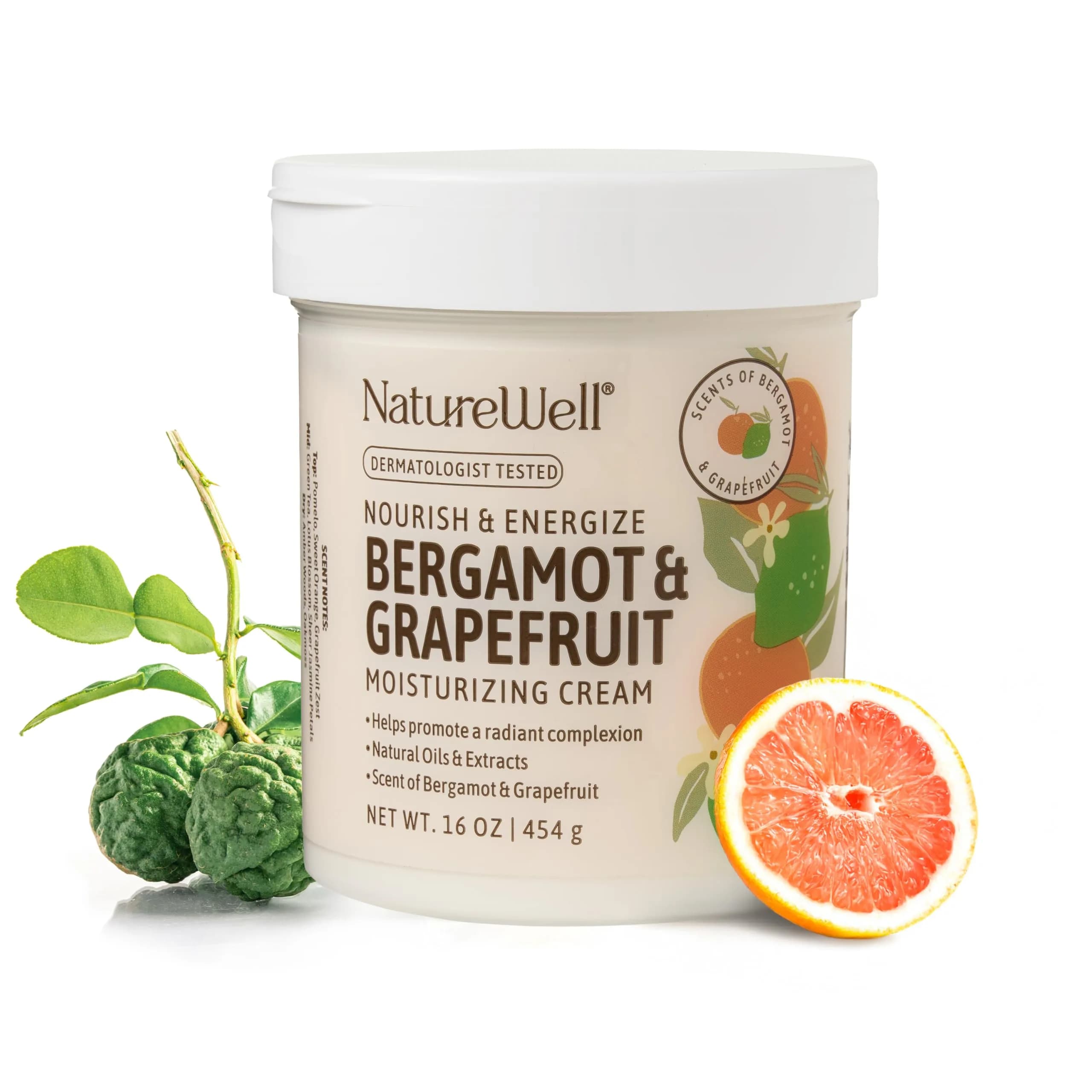 NATURE WELL Bergamot & Grapefruit Body Cream 16 Oz | Energizing Moisturizer for Dry Skin - main product image