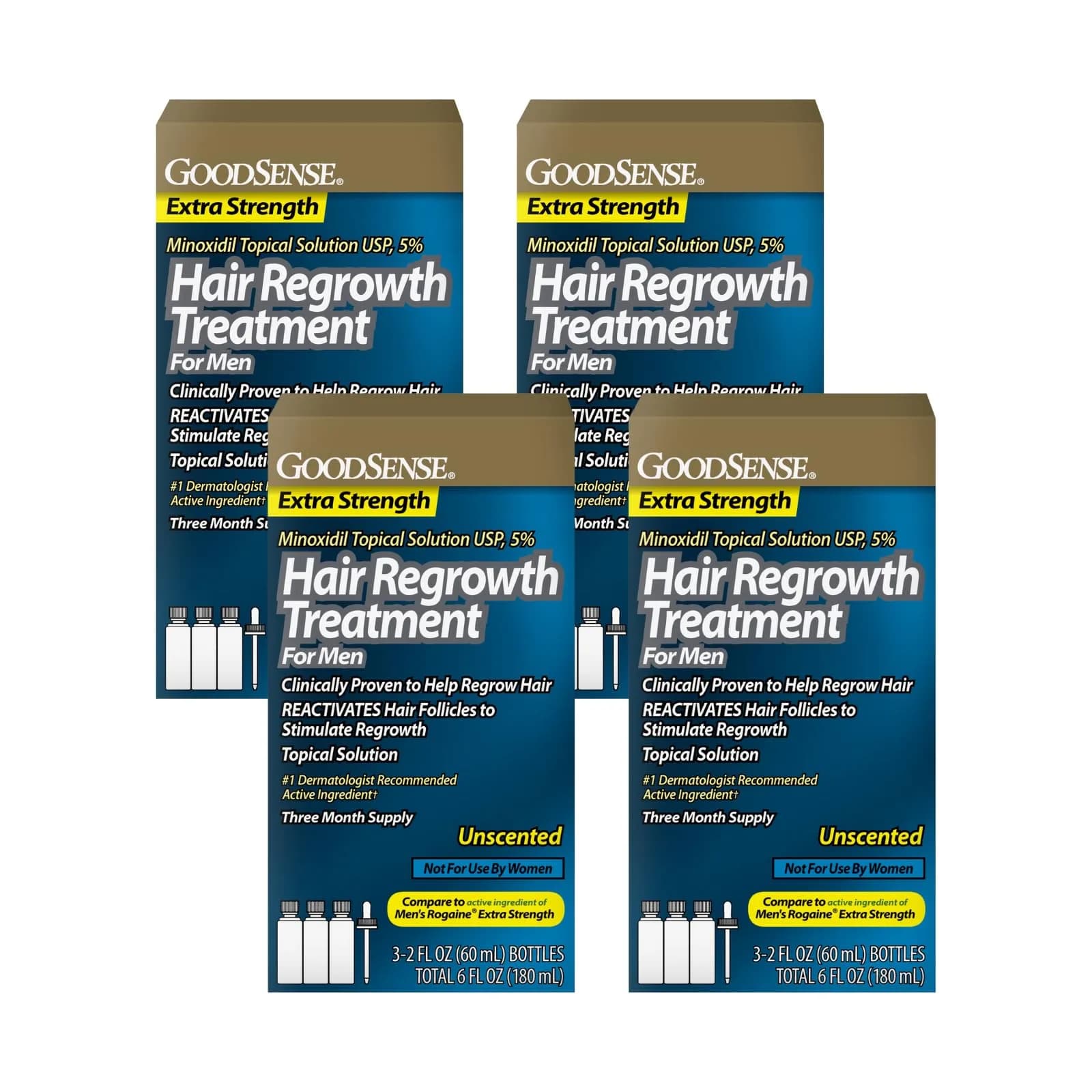 GoodSense Minoxidil Topical Solution USP 5% for Men, Extra Strength, 6 Fl Oz (Pack of 4) | Reactivates Hair Follicles - main product image