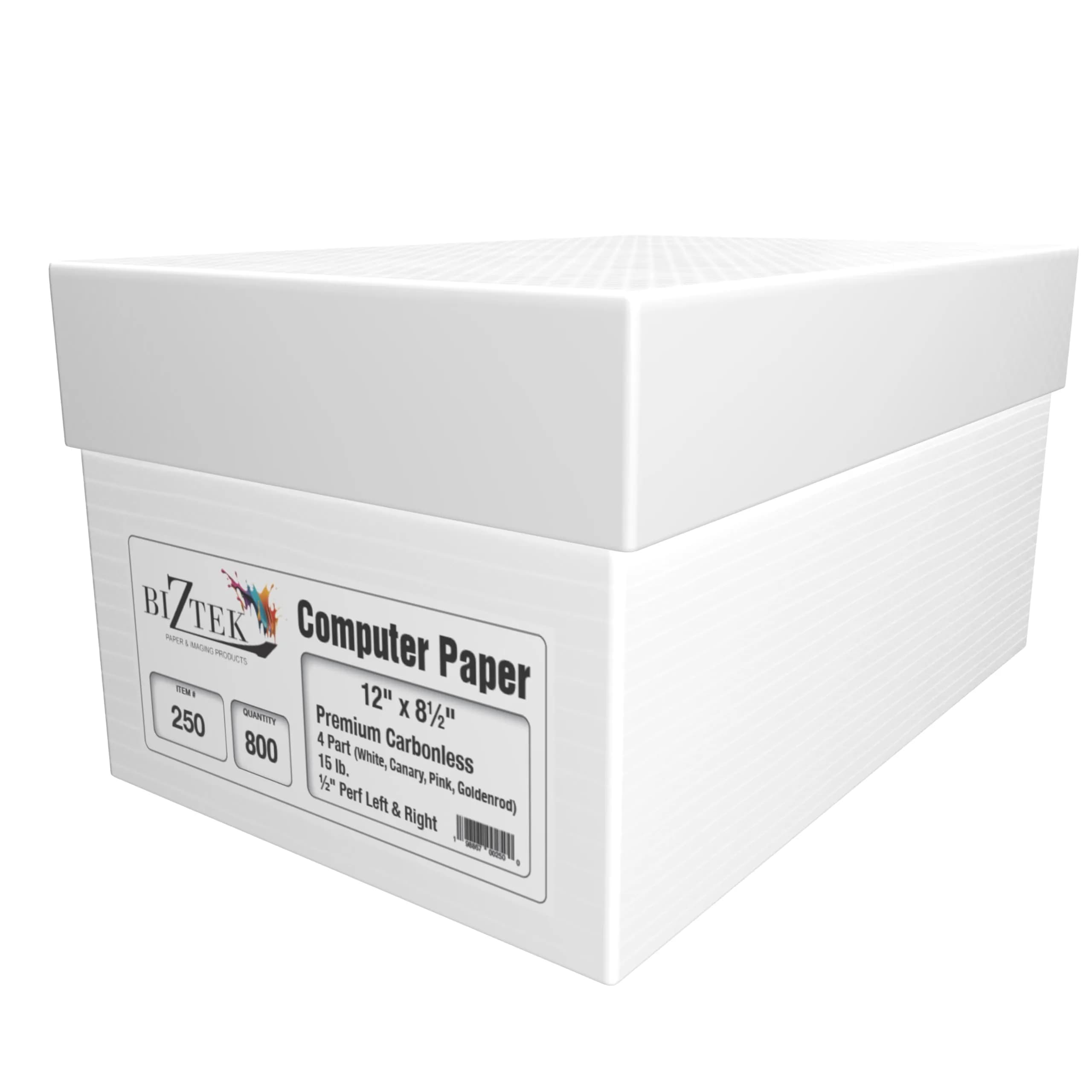 BIZTEK Continuous Carbonless Computer Paper 12 x 8 1/2 | 4-Part White/Canary/Pink/Golden, 15 lb, 800 Sheets