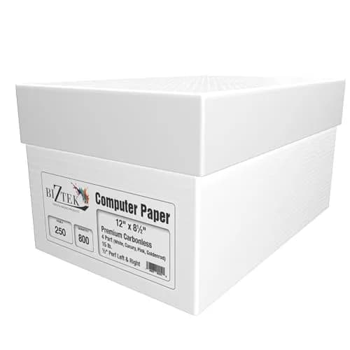 BIZTEK Continuous Carbonless Computer Paper 12 x 8 1/2 | 4-Part White/Canary/Pink/Golden, 15 lb, 800 Sheets thumbnail 1