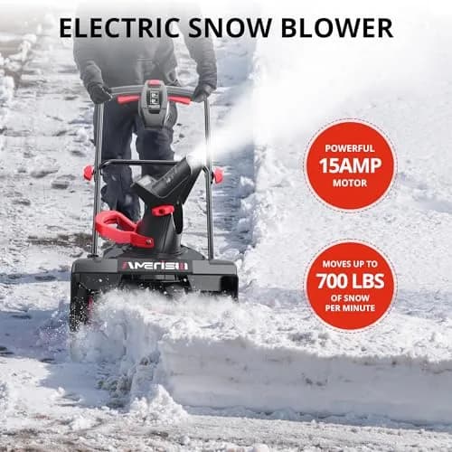 AMERISUN 18" Electric Snow Blower Lightweight for Driveway & Small Yard | 30 FT Throw, 15-Amp Corded Power thumbnail 7