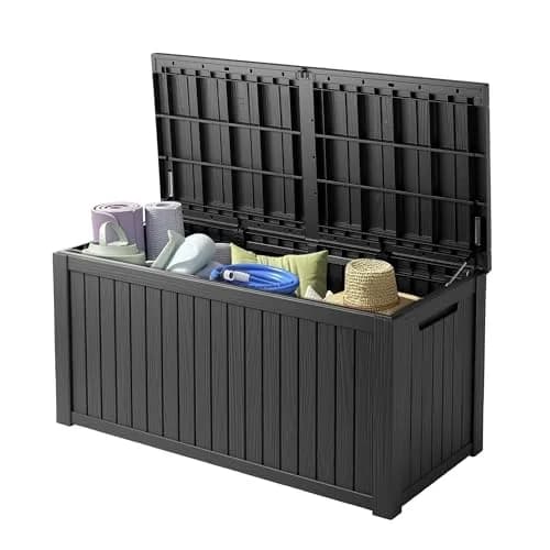 Yardgrace 180 Gallon Deck Box Organizer with Lockable Lid, Black – Large Resin Outdoor Storage and Seating (70-120c) thumbnail 1