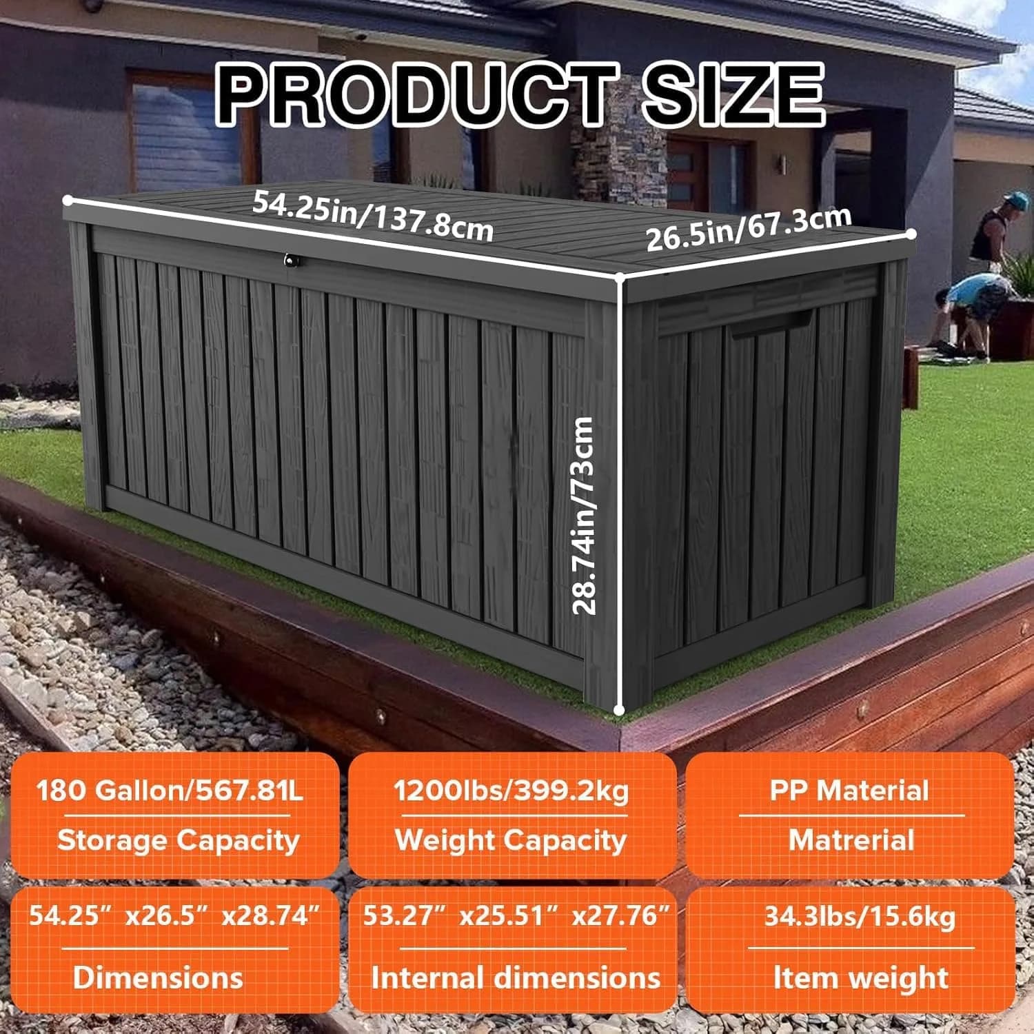 Yardgrace 180 Gallon Deck Box Organizer with Lockable Lid, Black – Large Resin Outdoor Storage and Seating (70-120c) - view 6