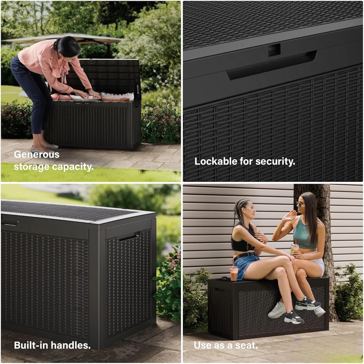 Yardgrace 180 Gallon Deck Box Organizer with Lockable Lid, Black – Large Resin Outdoor Storage and Seating (70-120c) - view 7