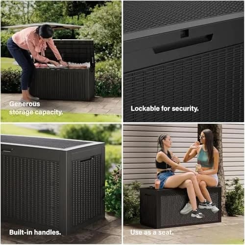 Yardgrace 180 Gallon Deck Box Organizer with Lockable Lid, Black – Large Resin Outdoor Storage and Seating (70-120c) thumbnail 7