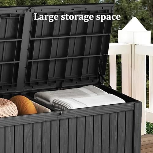 Yardgrace 180 Gallon Deck Box Organizer with Lockable Lid, Black – Large Resin Outdoor Storage and Seating (70-120c) thumbnail 8