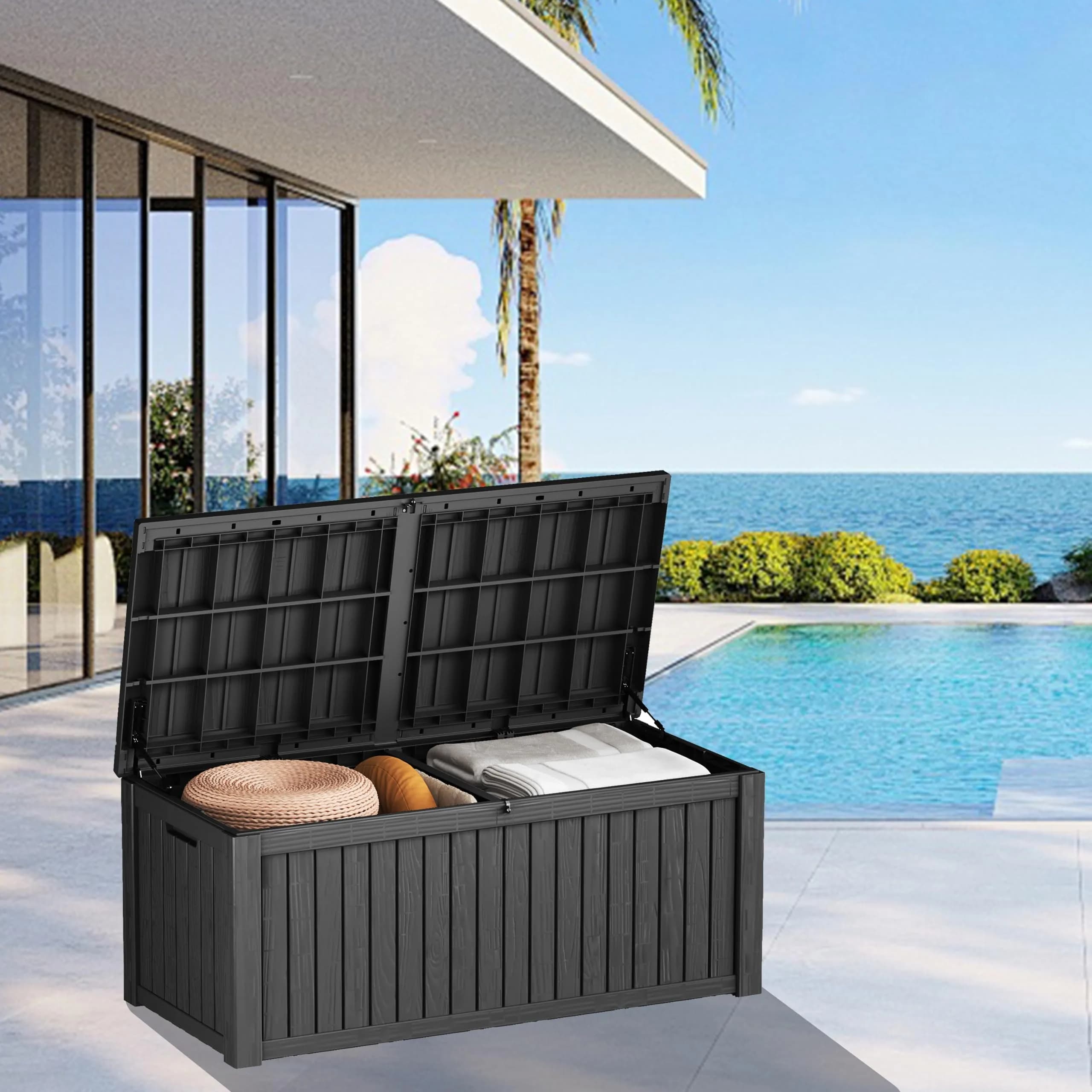 Yardgrace 180 Gallon Deck Box Organizer with Lockable Lid, Black – Large Resin Outdoor Storage and Seating (70-120c) - view 9