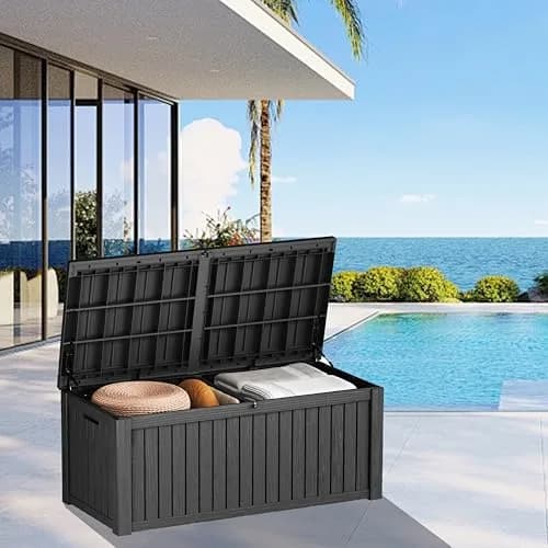 Yardgrace 180 Gallon Deck Box Organizer with Lockable Lid, Black – Large Resin Outdoor Storage and Seating (70-120c) thumbnail 9