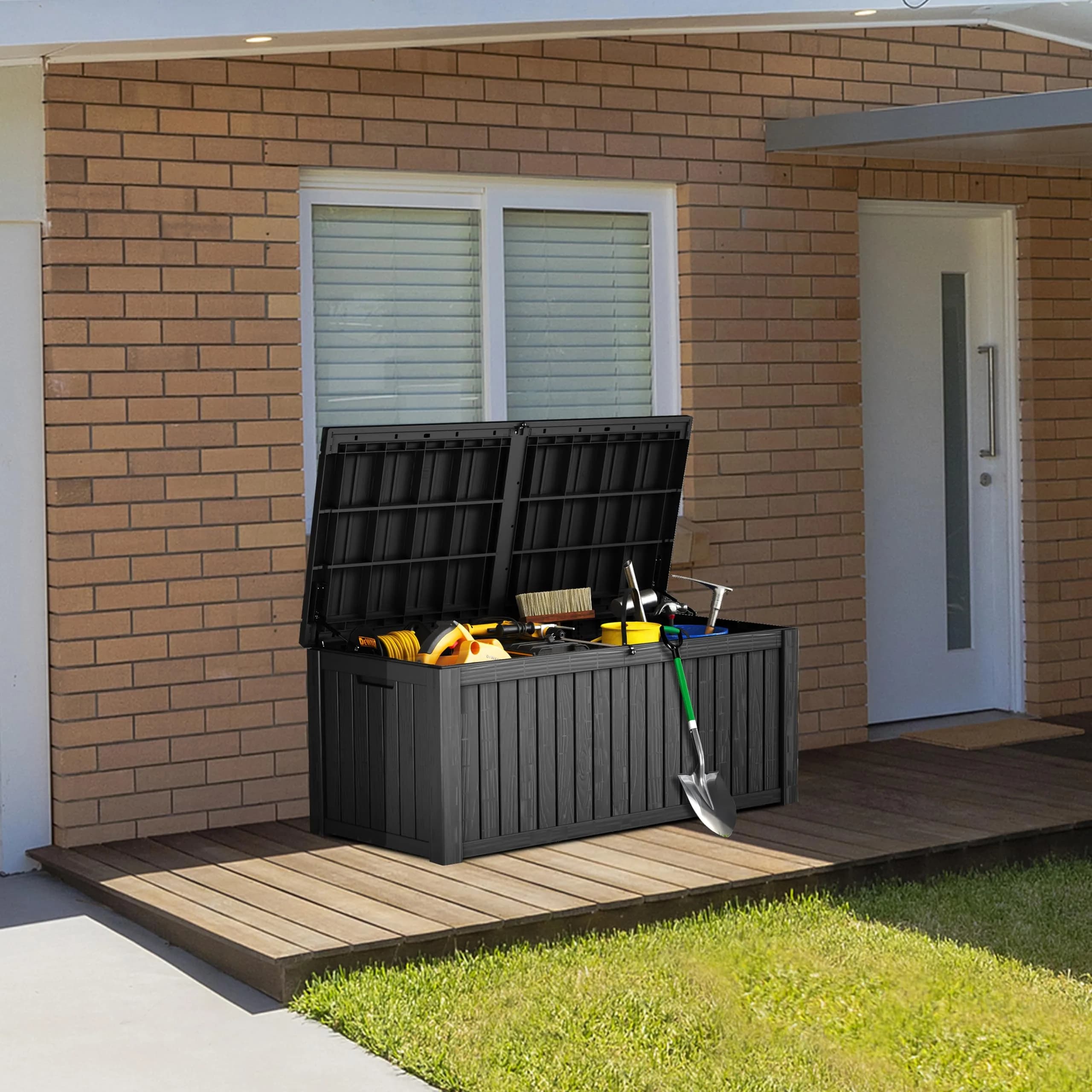 Yardgrace 180 Gallon Deck Box Organizer with Lockable Lid, Black – Large Resin Outdoor Storage and Seating (70-120c) - view 2