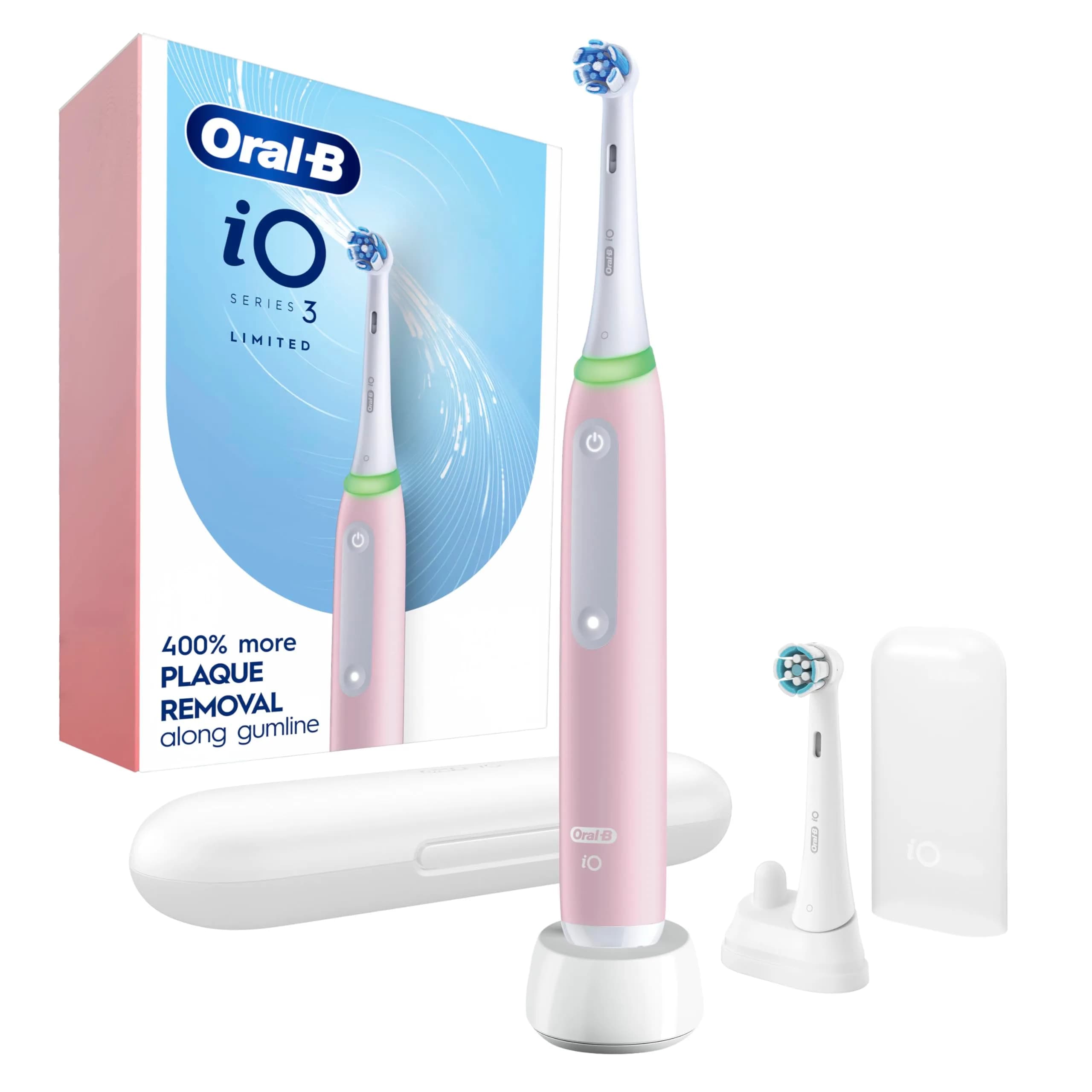 Oral-B iO3 Limited Deep Clean Electric Toothbrush Azalea Pink | 2 Brush Heads, Travel Case, Visual Pressure Sensor