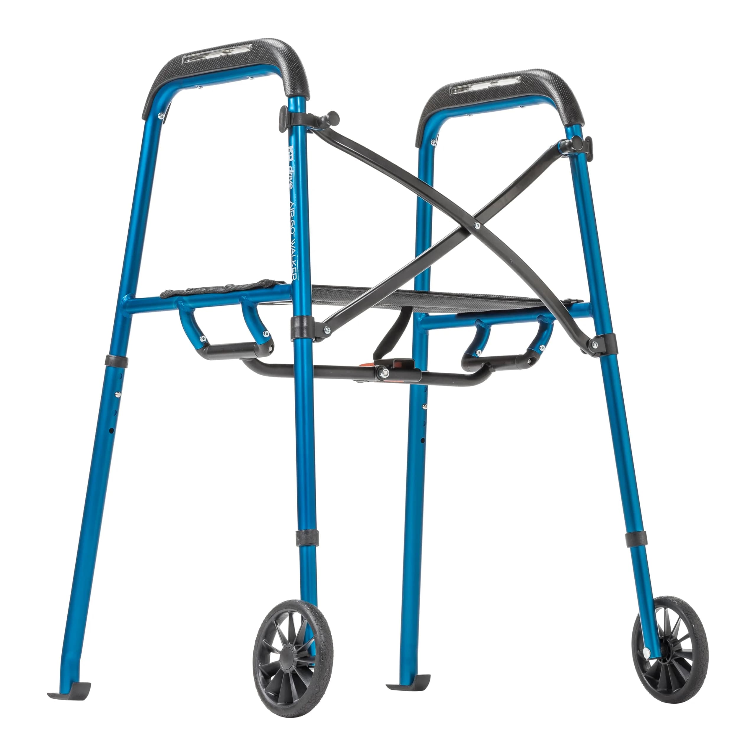 MD by DRIVE Air-Go Foldable Walker with Seat, 300-lb Capacity, Blue | Adjustable, Lightweight & Portable