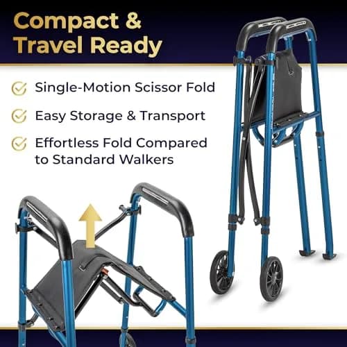 MD by DRIVE Air-Go Foldable Walker with Seat, 300-lb Capacity, Blue | Adjustable, Lightweight & Portable thumbnail 5