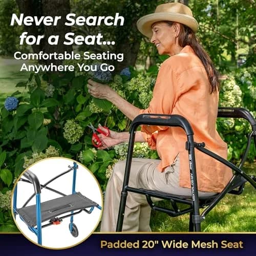 MD by DRIVE Air-Go Foldable Walker with Seat, 300-lb Capacity, Blue | Adjustable, Lightweight & Portable thumbnail 6