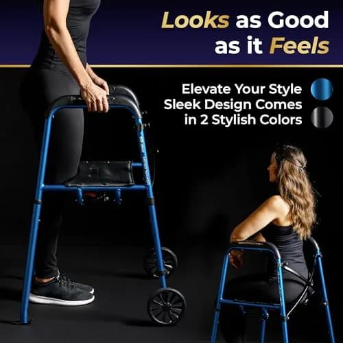 MD by DRIVE Air-Go Foldable Walker with Seat, 300-lb Capacity, Blue | Adjustable, Lightweight & Portable thumbnail 7