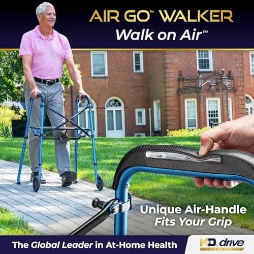 MD by DRIVE Air-Go Foldable Walker with Seat, 300-lb Capacity, Blue | Adjustable, Lightweight & Portable thumbnail 2