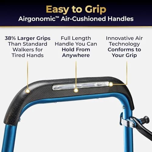 MD by DRIVE Air-Go Foldable Walker with Seat, 300-lb Capacity, Blue | Adjustable, Lightweight & Portable thumbnail 3