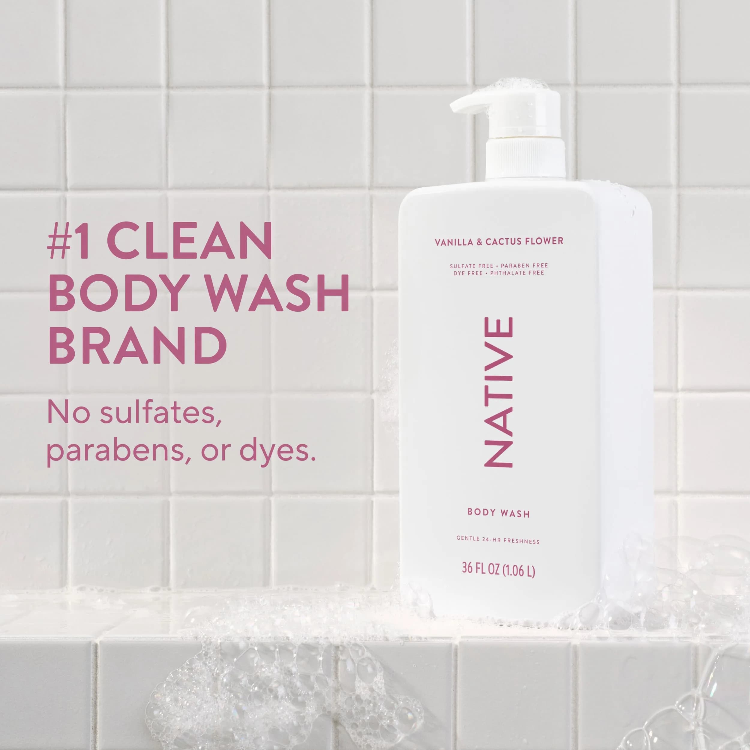 Native Vanilla & Cactus Flower Body Wash 1065ml (36 Fl Oz) | Gentle pH-Balanced Cleanser for Sensitive Skin - view 2