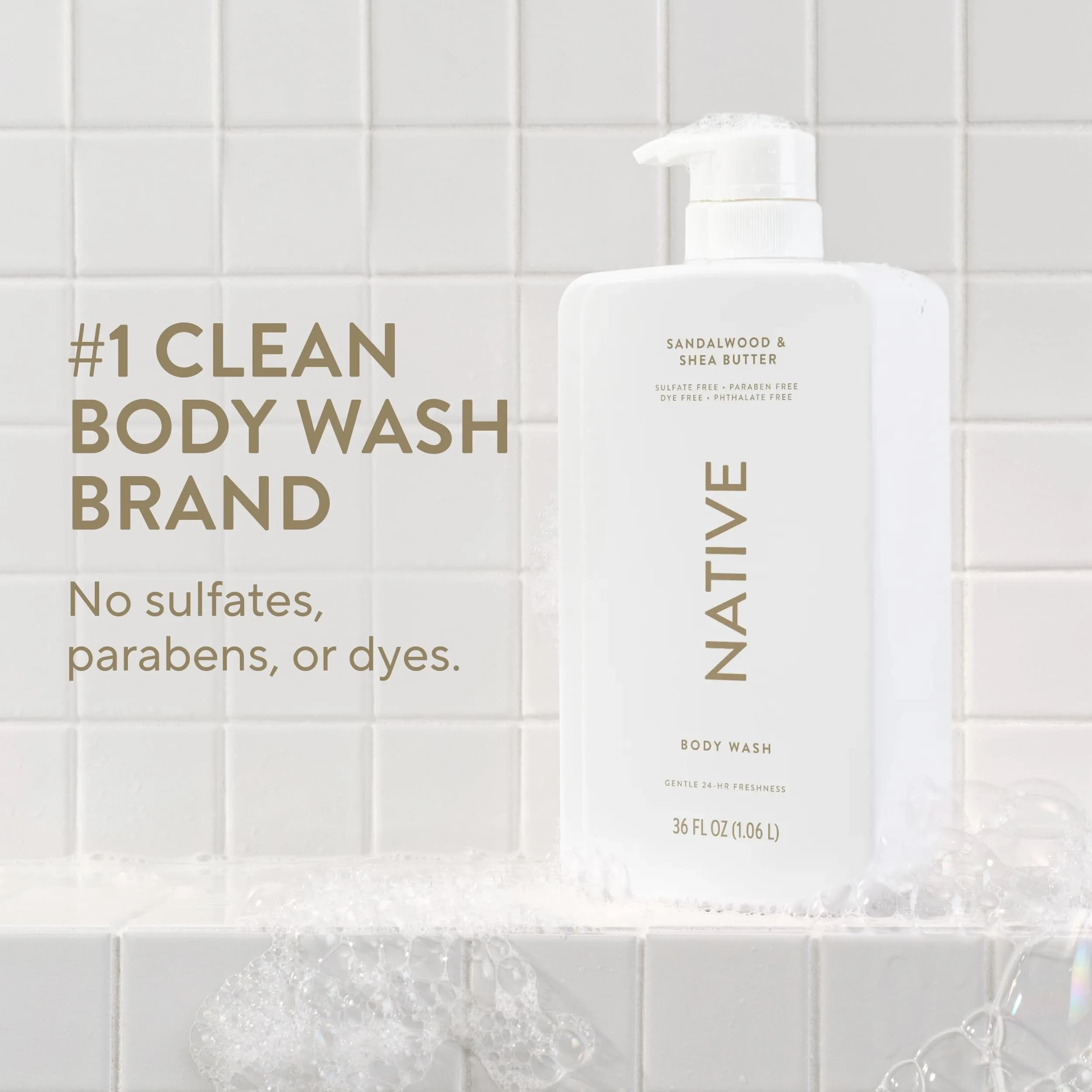 Native Sandalwood & Shea Butter Body Wash 1014ml (36 Fl Oz) | Gentle pH-Balanced for Sensitive Skin - view 2