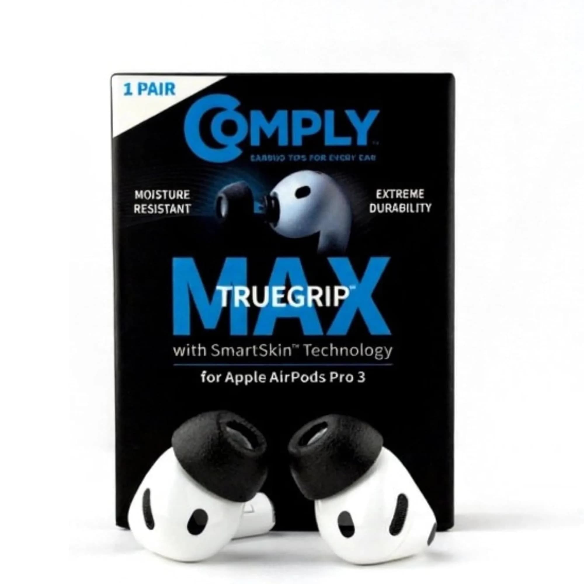 COMPLY TrueGrip MAX Premium Memory Foam Ear Tips for AirPods Pro 3 | Superior Fit & Noise Isolation — TrueGrip MAX Black 1 Pair