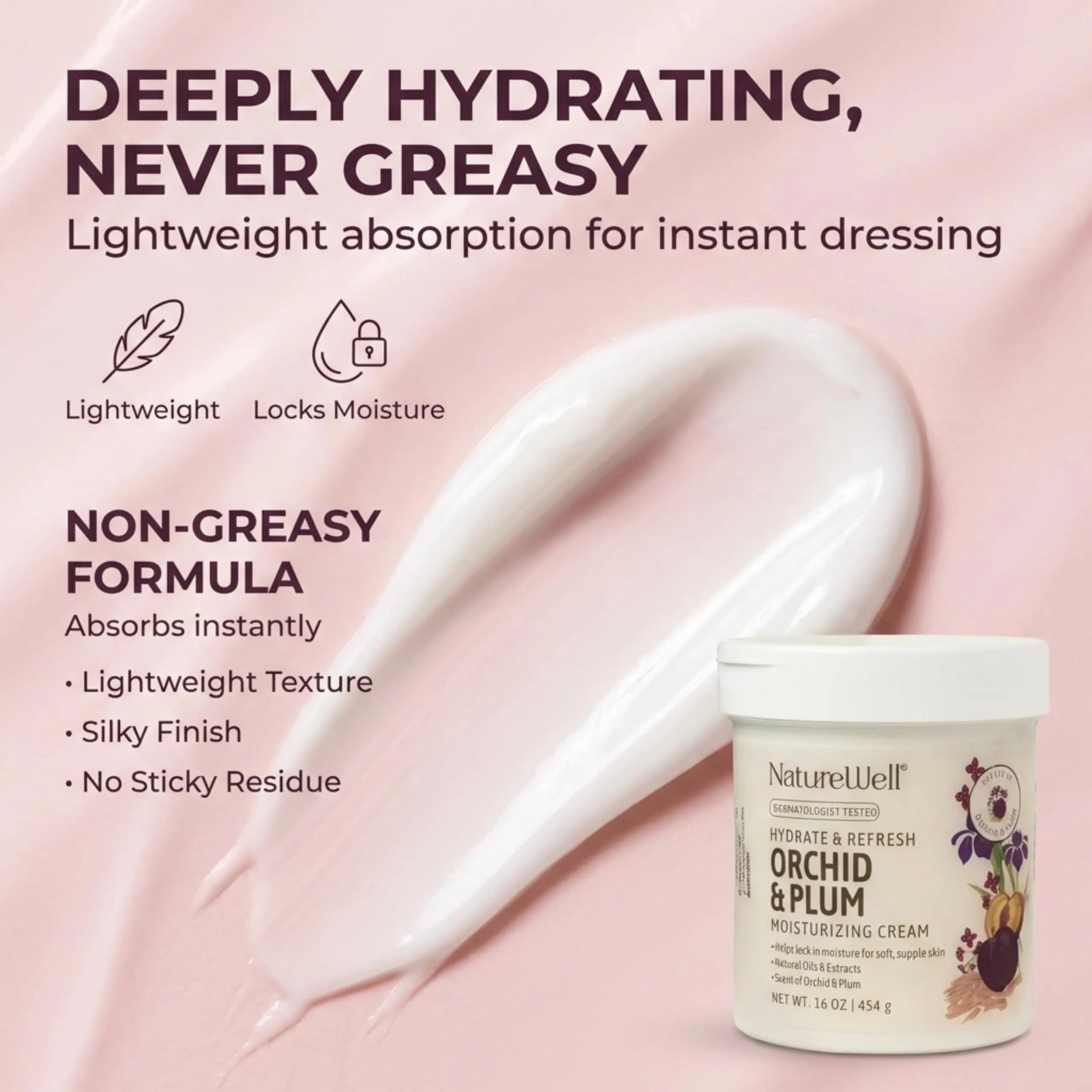 NATURE WELL Orchid & Plum Body Cream 16 Oz | Hydrating Moisturizer for Dry, Sensitive Skin - view 2