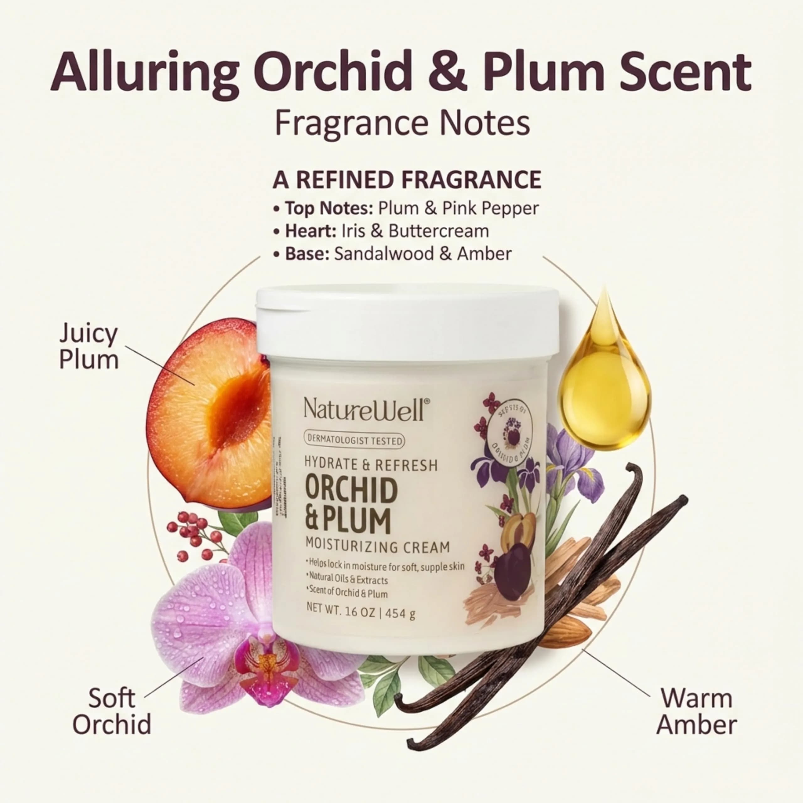 NATURE WELL Orchid & Plum Body Cream 16 Oz | Hydrating Moisturizer for Dry, Sensitive Skin - view 3