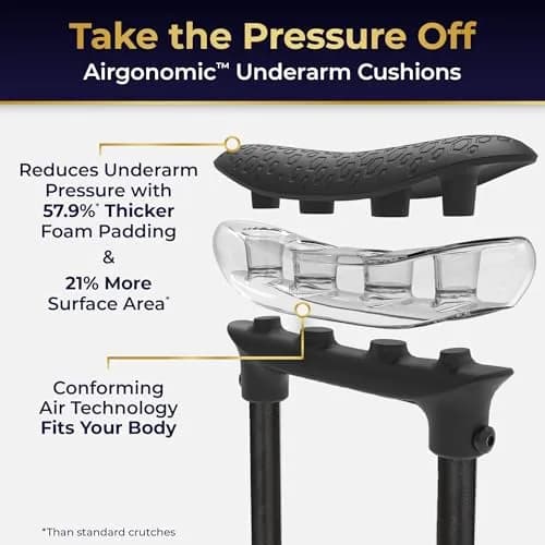 MD by DRIVE Air-Crutch Lightweight Walking Crutch 300-lb Capacity Black | Unmatched Comfort & Stability thumbnail 3