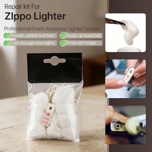 MEIJIAYOU Mechanical Lighter Replacement Kit | Compatible with Zippo, Cotton & Wick, 2 Pack thumbnail 5