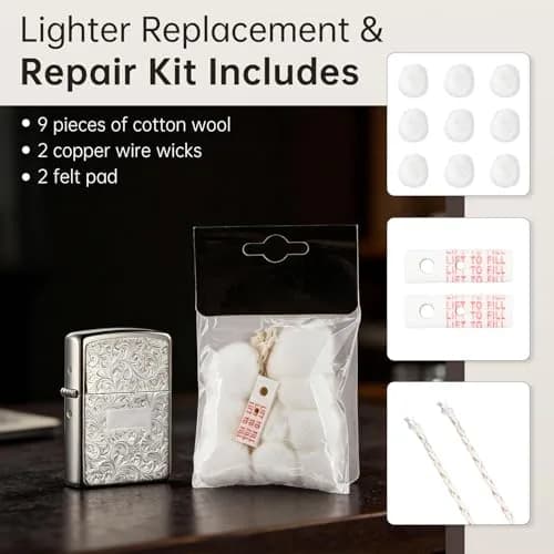 MEIJIAYOU Mechanical Lighter Replacement Kit | Compatible with Zippo, Cotton & Wick, 2 Pack thumbnail 6