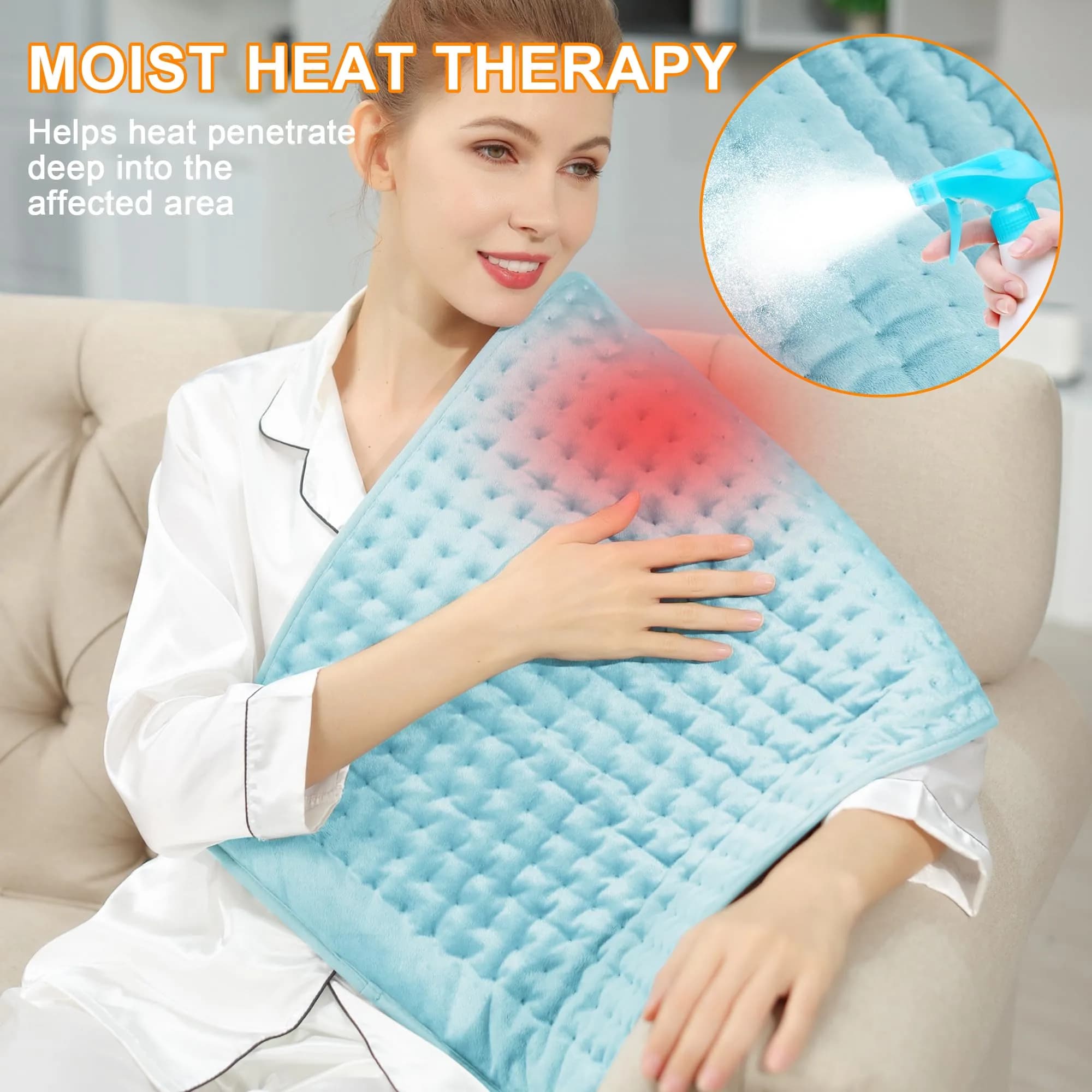 Deepsoon Electric Heating Pad for Back, Neck, Abdomen, Legs (33x17 Inch, Baby Blue) | Fast Heat & Auto Shut Off - view 3