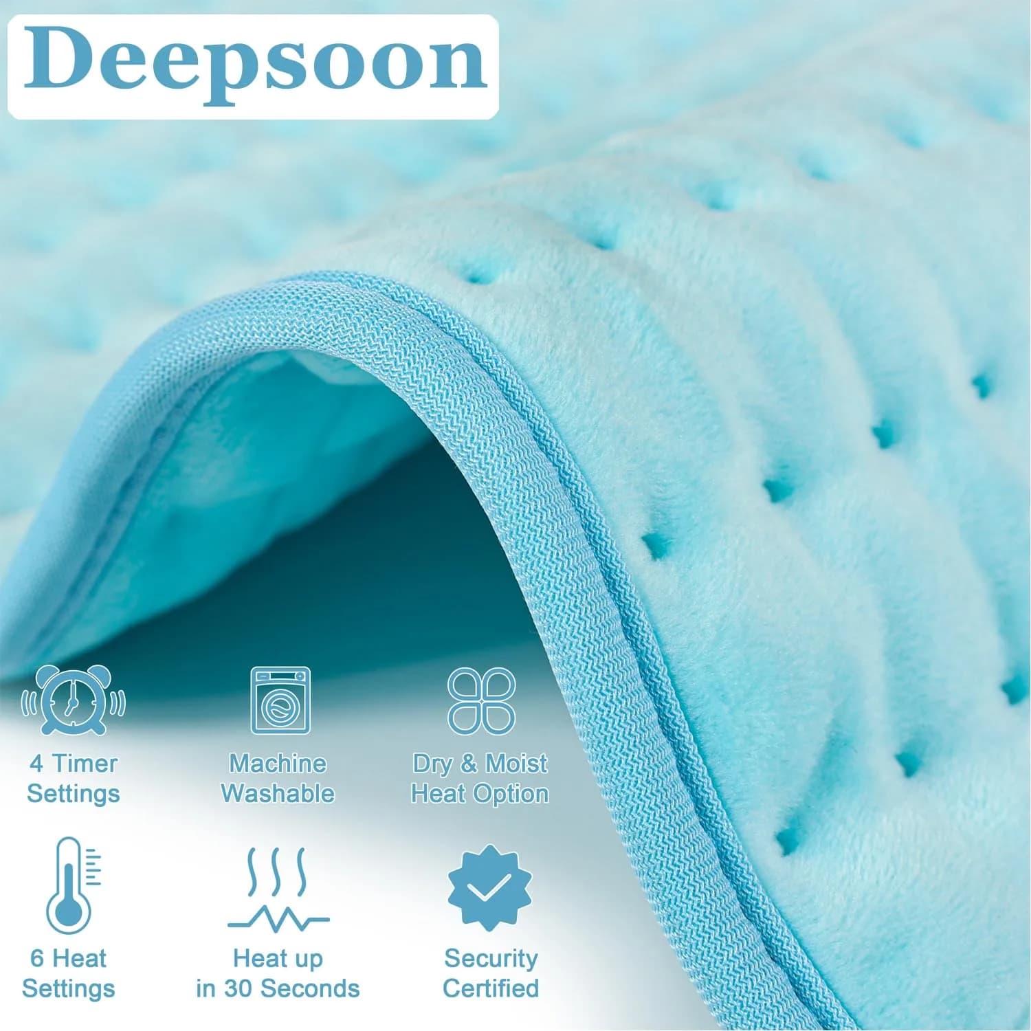 Deepsoon Electric Heating Pad for Back, Neck, Abdomen, Legs (33x17 Inch, Baby Blue) | Fast Heat & Auto Shut Off - view 5