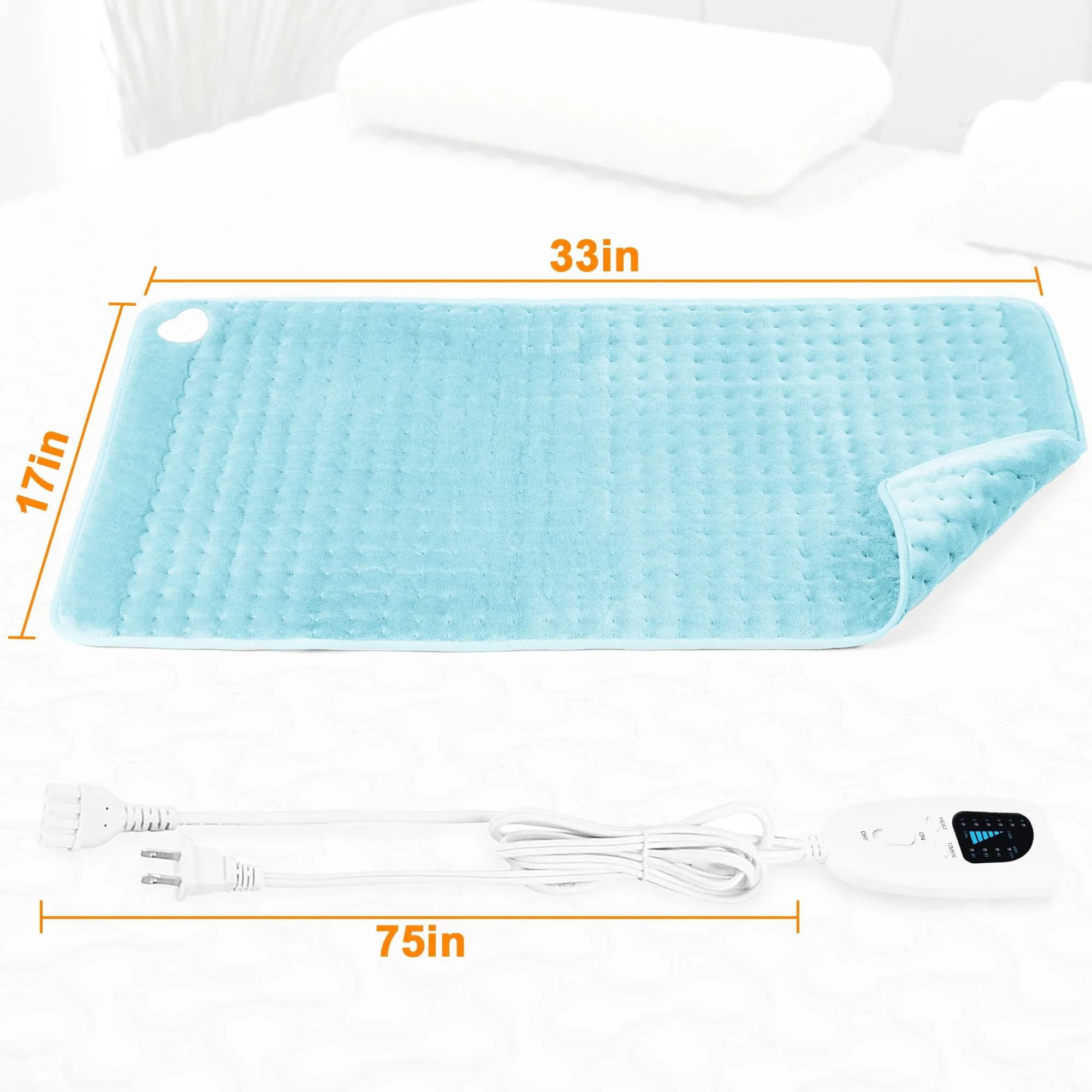 Deepsoon Electric Heating Pad for Back, Neck, Abdomen, Legs (33x17 Inch, Baby Blue) | Fast Heat & Auto Shut Off - view 7