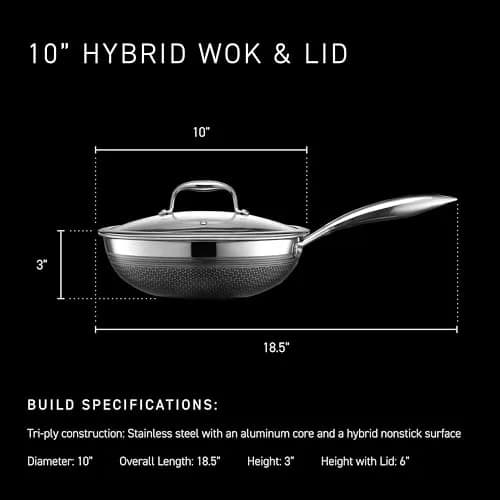 HexClad 10" Hybrid Nonstick Wok & Lid | Induction-Ready, Dishwasher Safe, 10-inch Diameter thumbnail 3